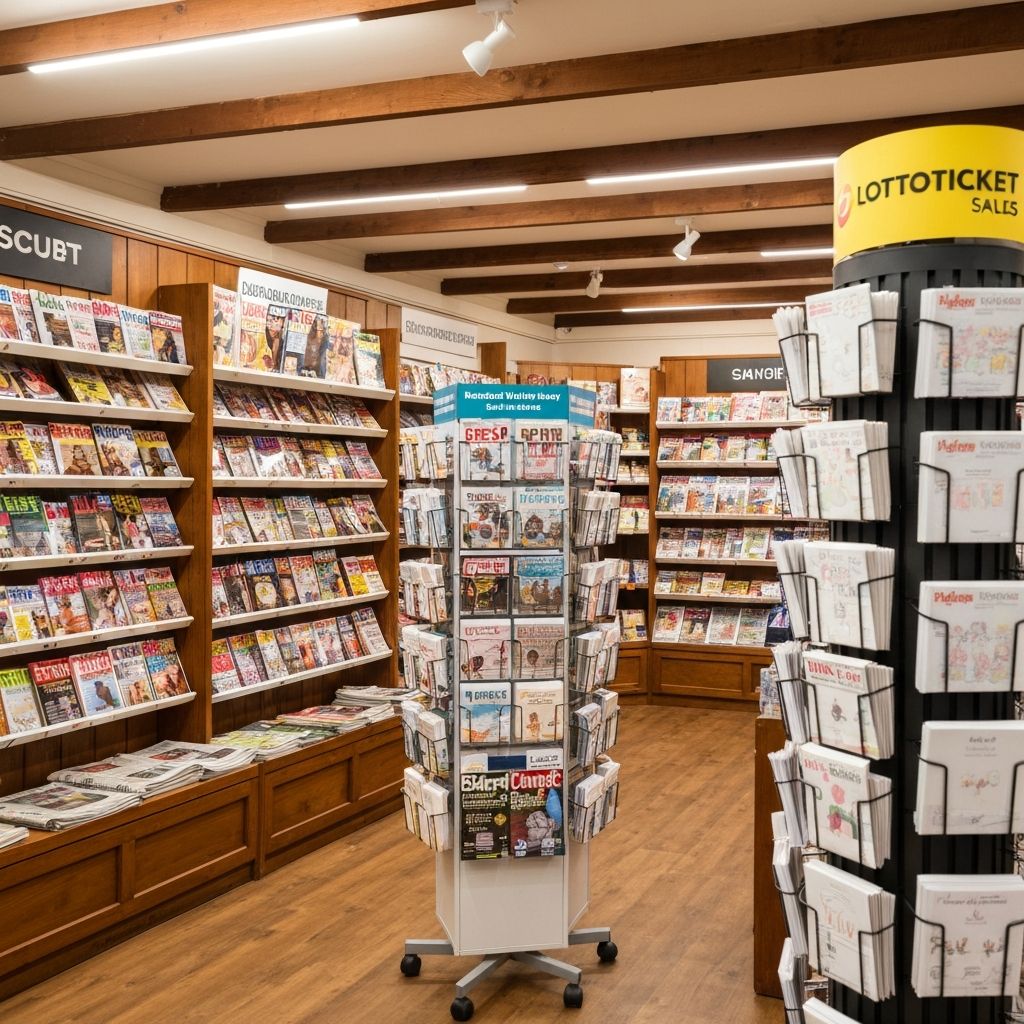 Interior of Richmond Newsagency showing magazines, newspapers, and lottery displays